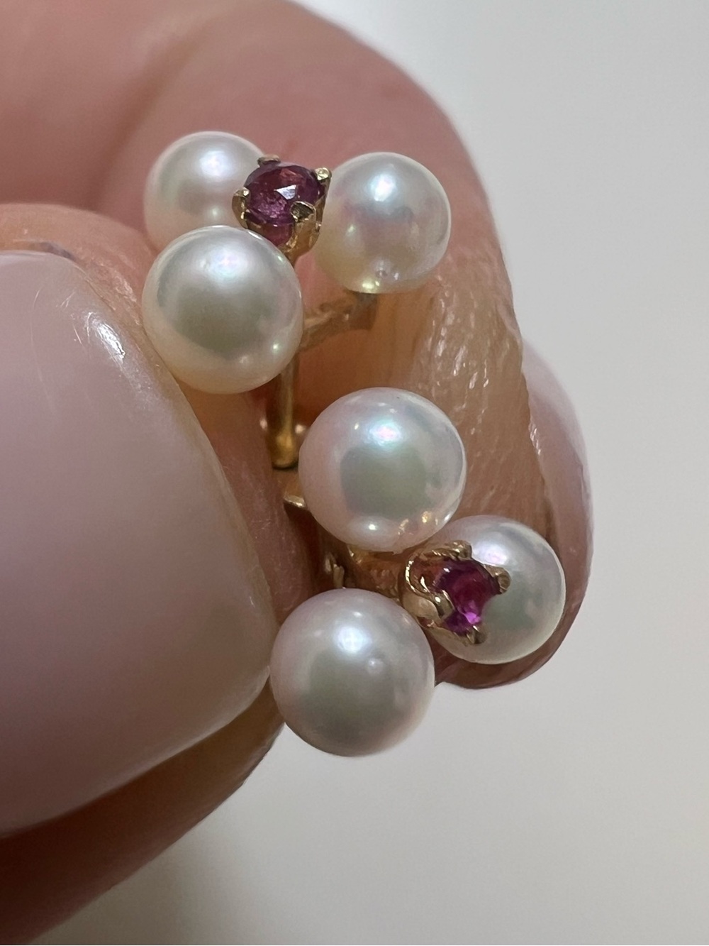 14k Pearl and Pink Stones Cluster Earrings